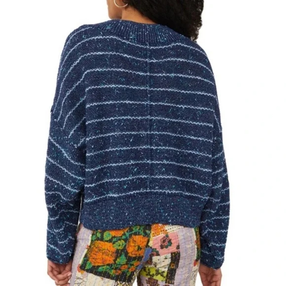 Free People NWT Starlight Blue Striped Cotton Blend Heavy Knit Sweater - Picture 3 of 14